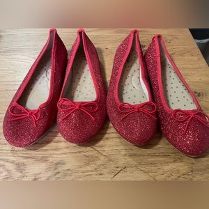 Size 3 Cat & Jack Glitter Red Ballet Flats EUC - worn once 2 pair- twins